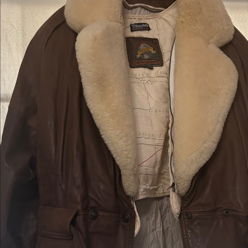 Shearling-Collar Brown Leather Jacket - image 3